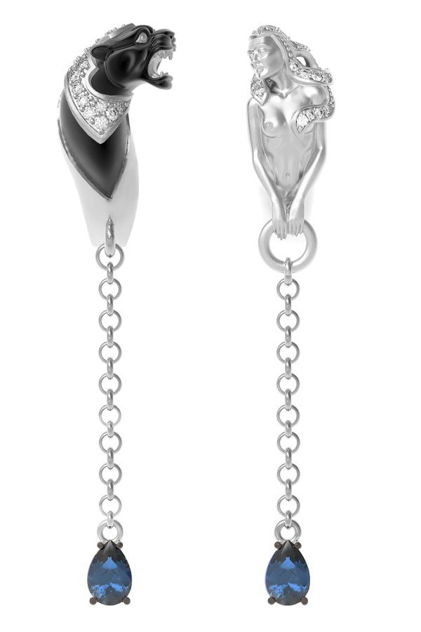 Серьги из белого золота c фианитом и топазом London