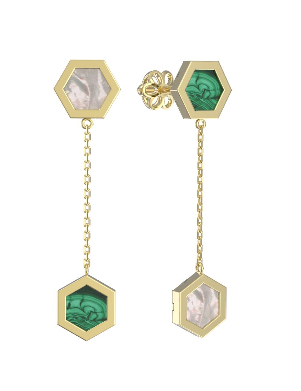 Серьги из лимонного золота c малахитом и перламутром