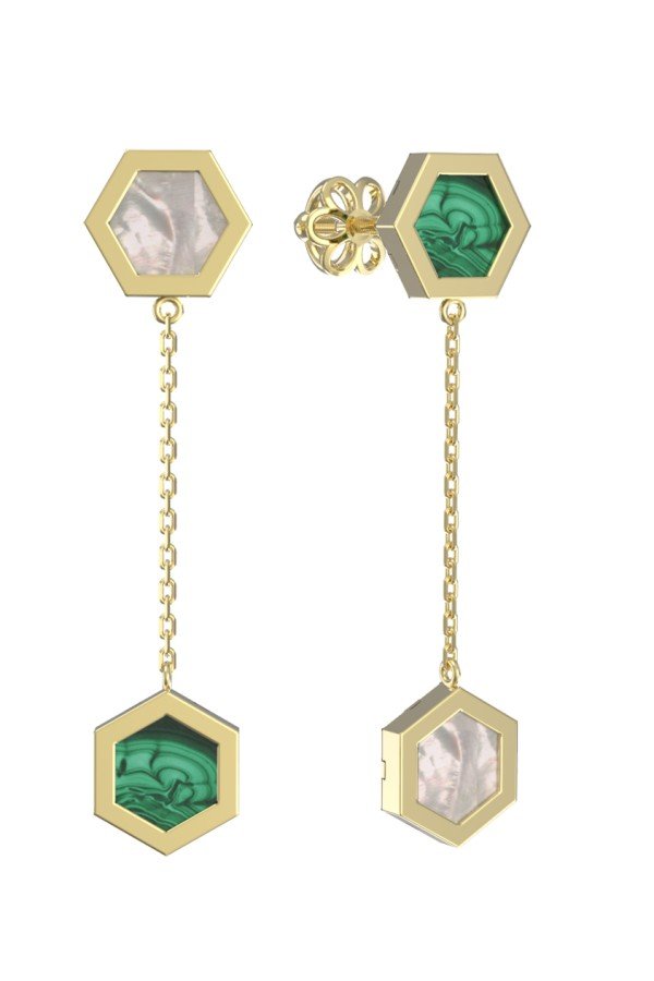 Серьги из лимонного золота c малахитом и перламутром