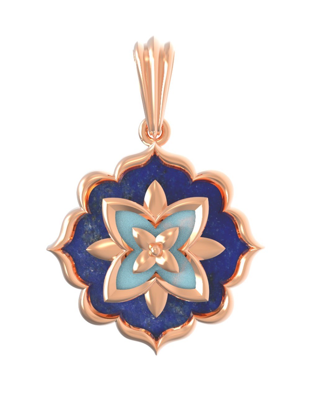 Подвеска из золота c бирюзой и лазуритом