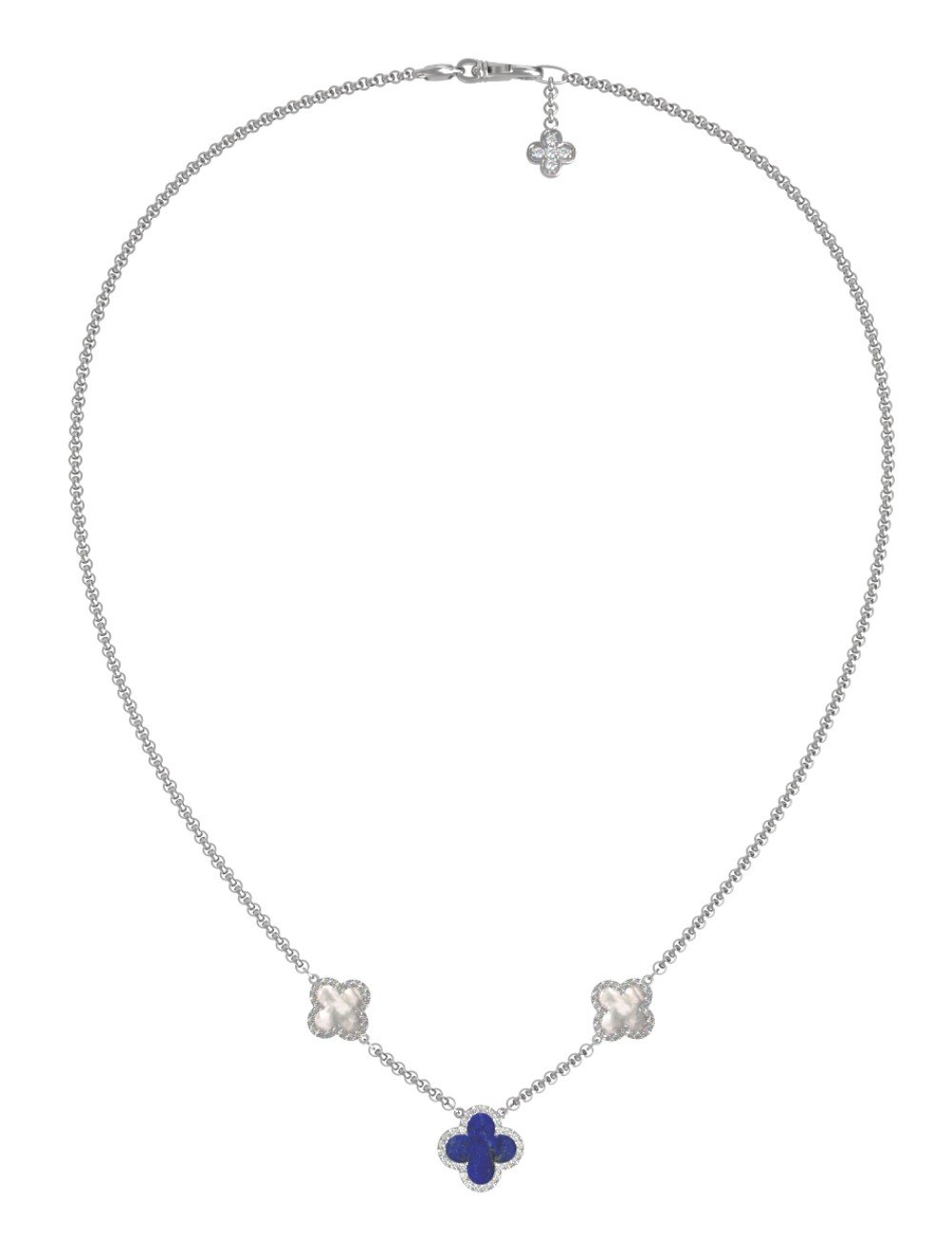 Колье из белого золота c бриллиантами, лазуритом и перламутром