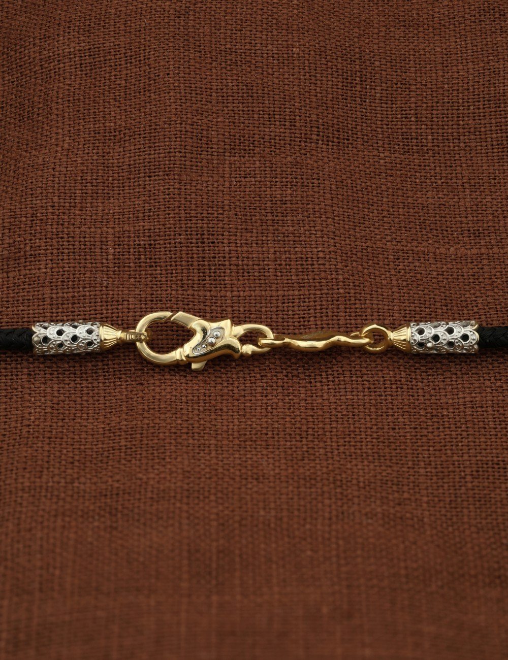 Шнурок шёлковый из лимонного золота 585 пробы c шёлковым шнурком