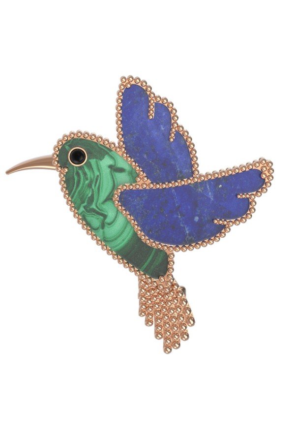 Брошь из золота c эмалью, лазуритом и малахитом