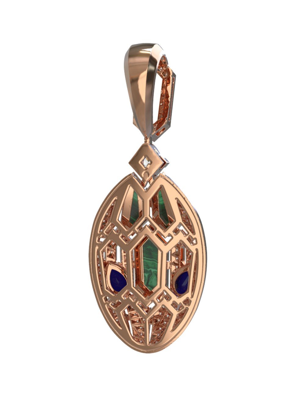 Подвеска из золота c бриллиантами, сапфиром и малахитом