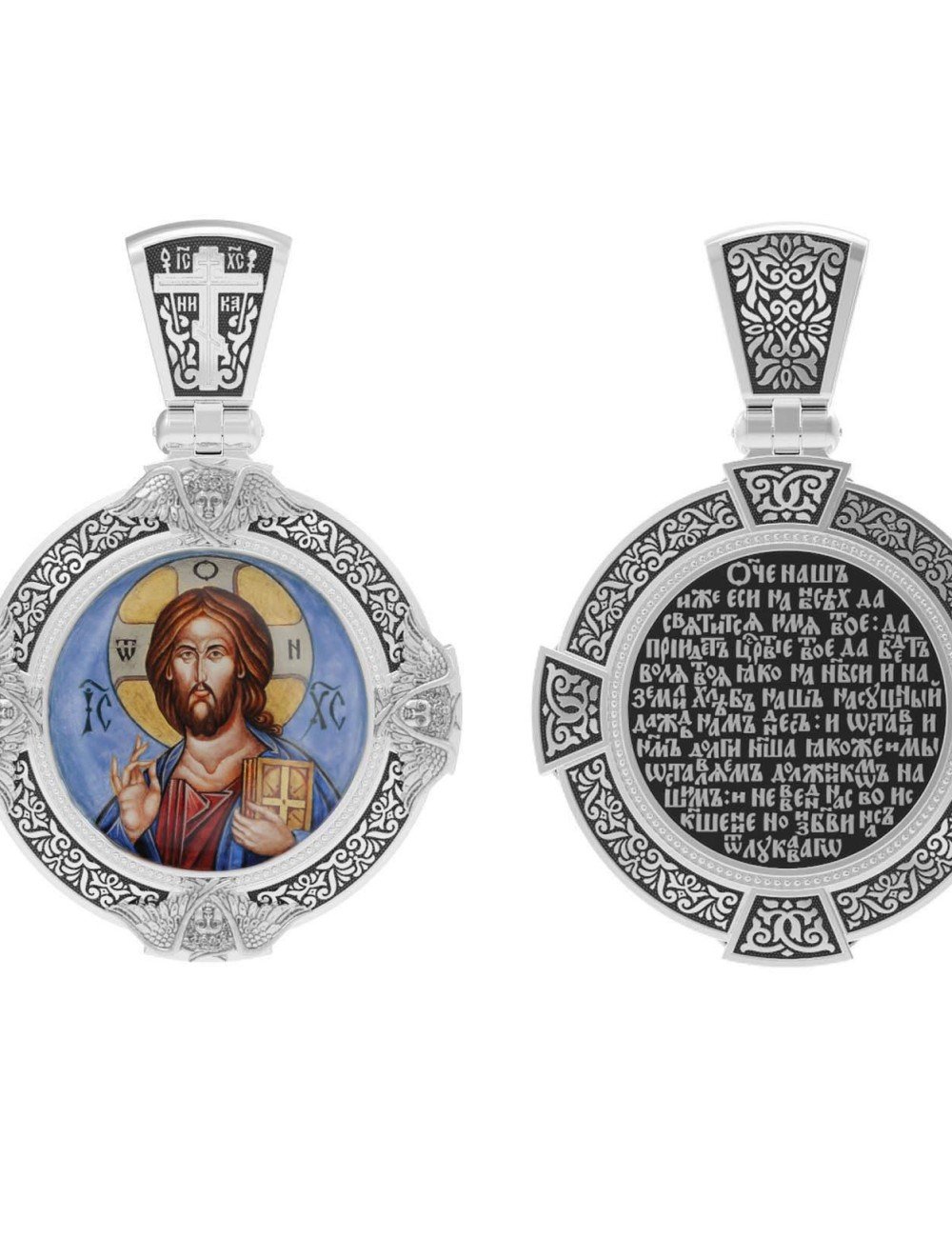 Образок из белого золота c эмалью и иконописью