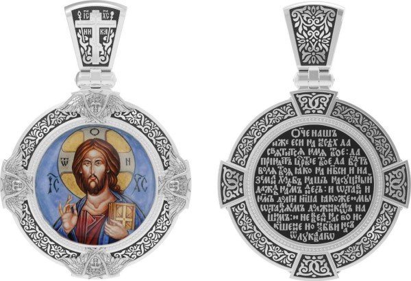 Образок из белого золота c эмалью и иконописью