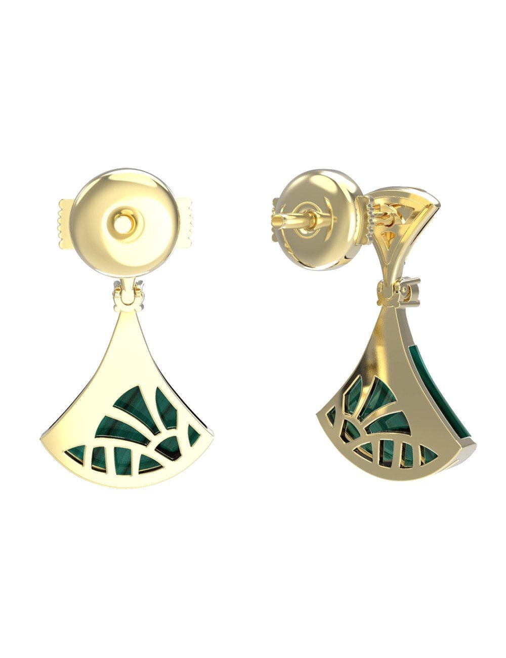 Серьги из лимонного золота c бриллиантами и малахитом