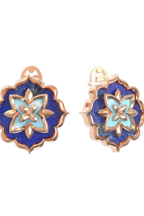 Серьги из золота c бирюзой и лазуритом