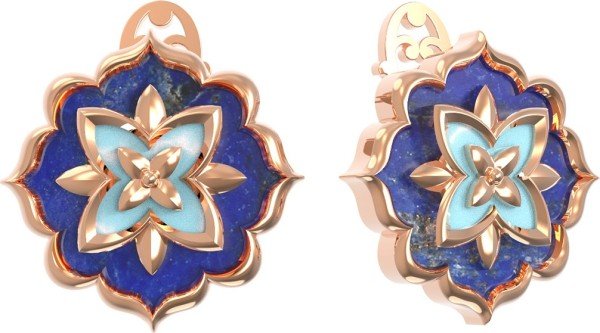 Серьги из золота c бирюзой и лазуритом