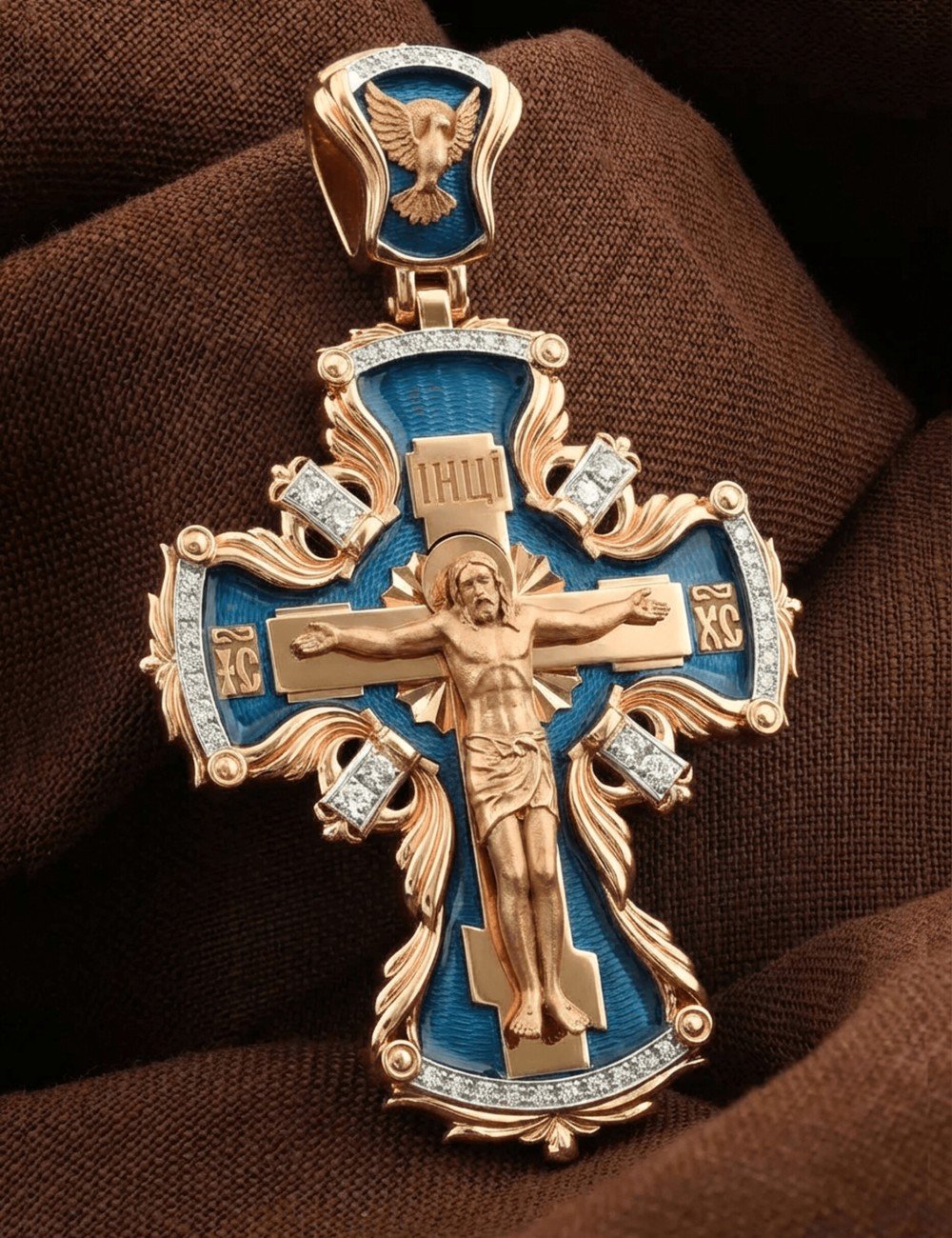 Крест из золота c эмалью и бриллиантами