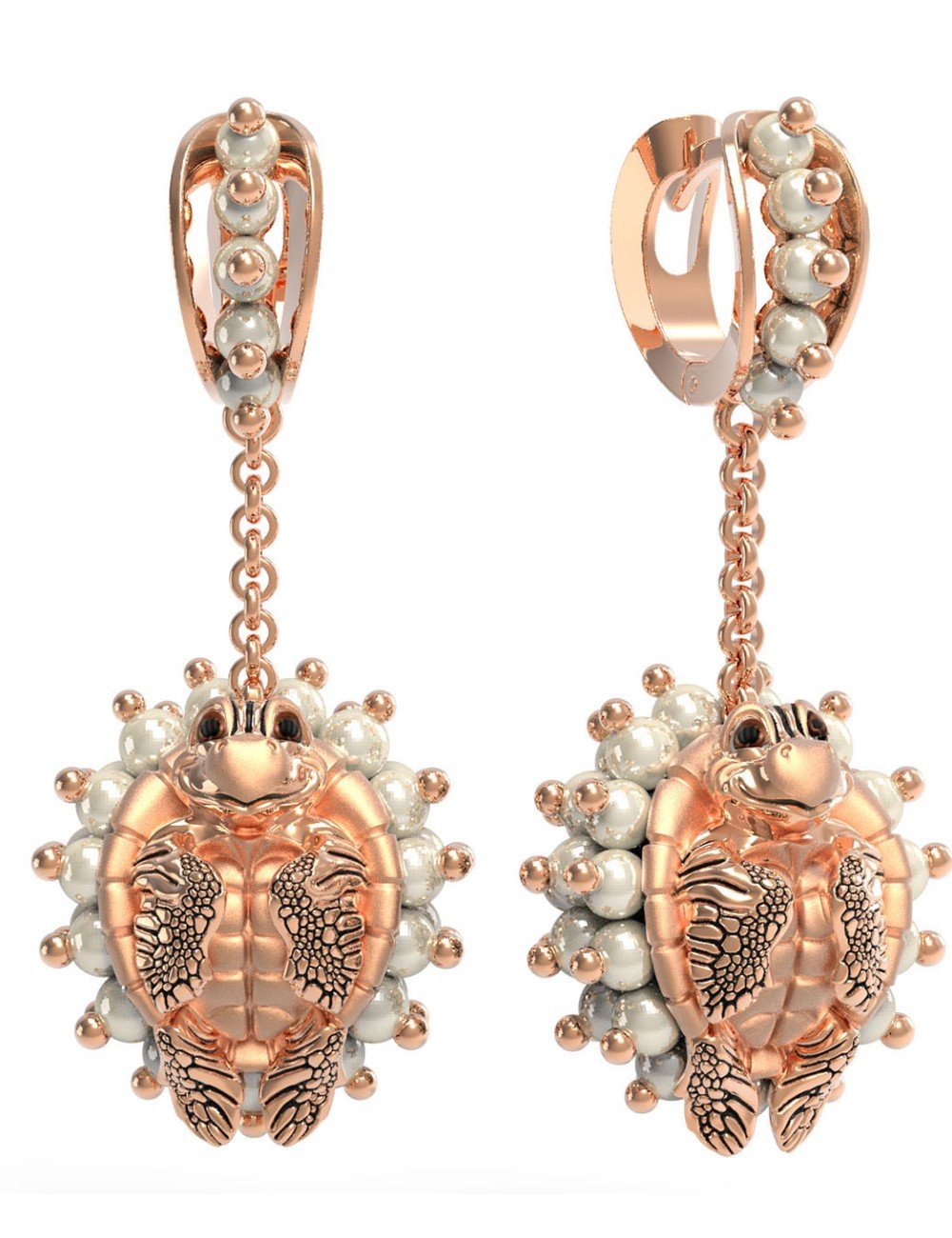 Серьги из золота c эмалью и жемчугом