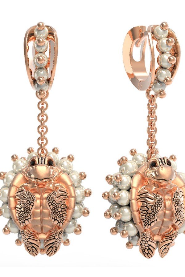 Серьги из золота c эмалью и жемчугом