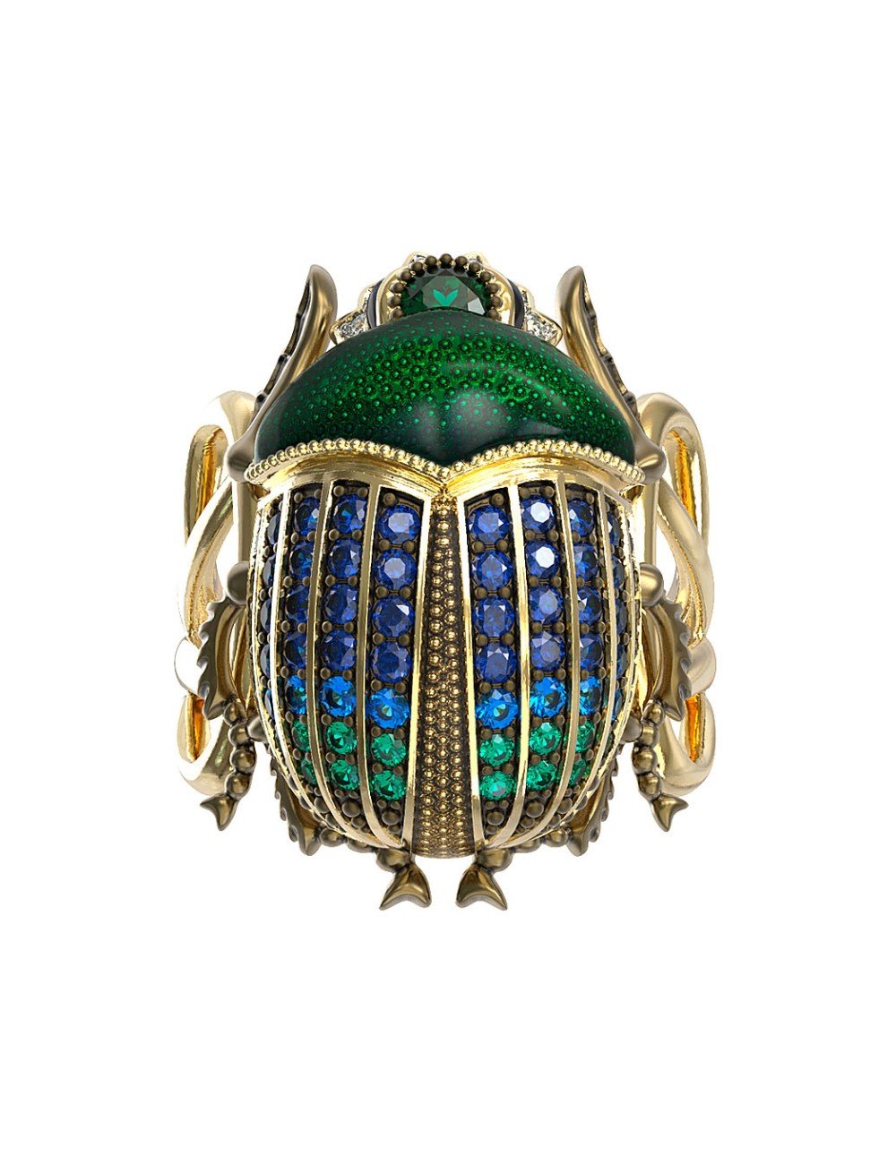 Кольцо из лимонного золота c эмалью, фианитом и турмалином