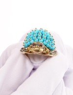 Кольцо из лимонного золота c эмалью и бирюзой