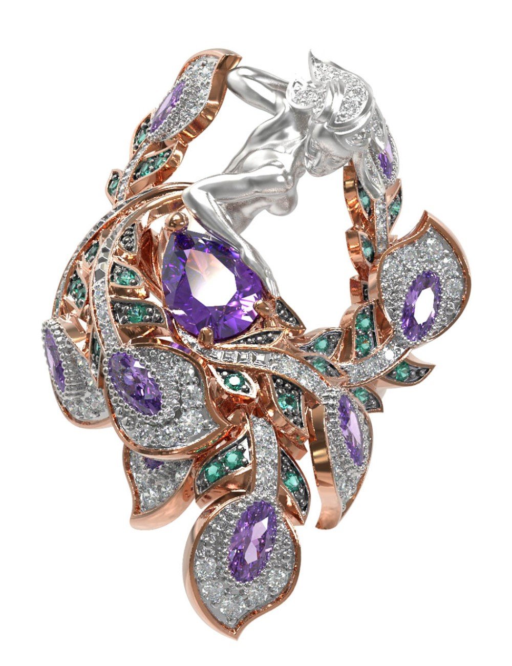 Кольцо из золота c фианитом и аметистом