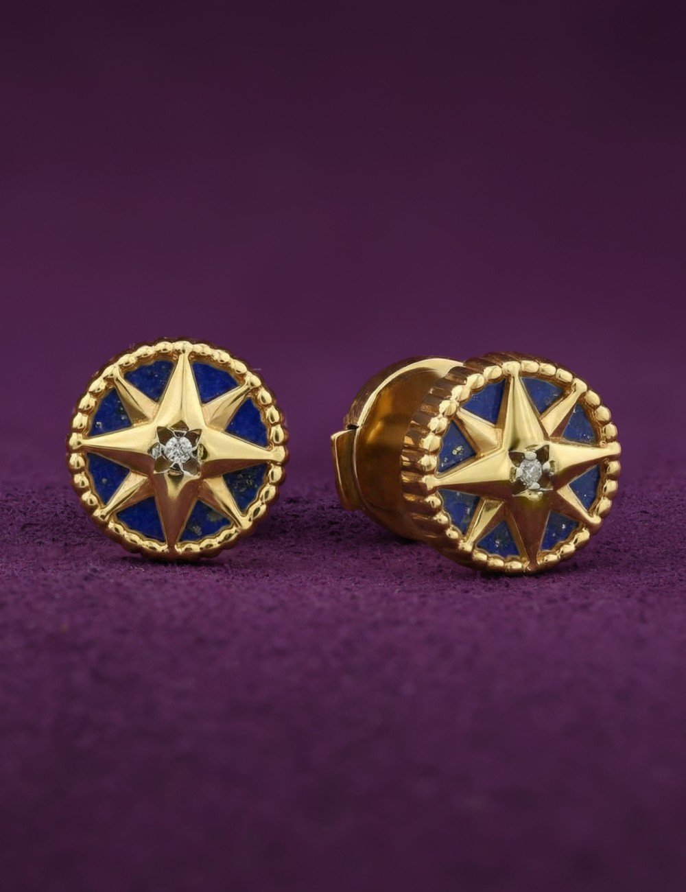 Серьги из лимонного золота c бриллиантами и лазуритом