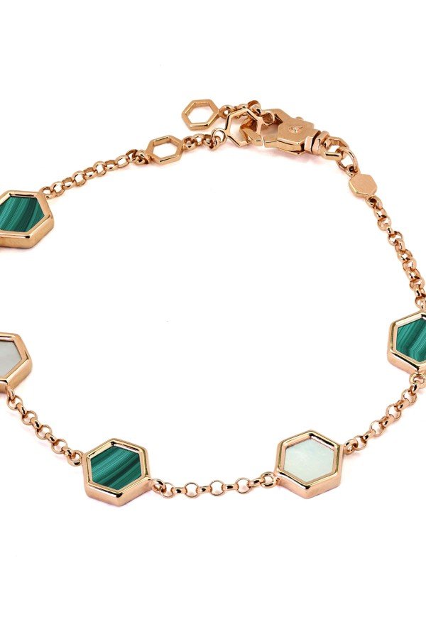 Браслет из золота c малахитом и перламутром