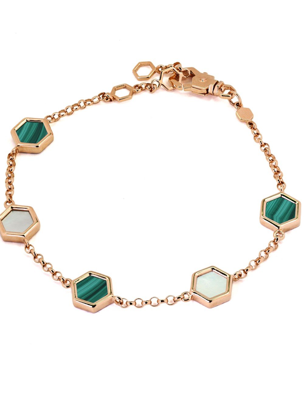 Браслет из золота c малахитом и перламутром