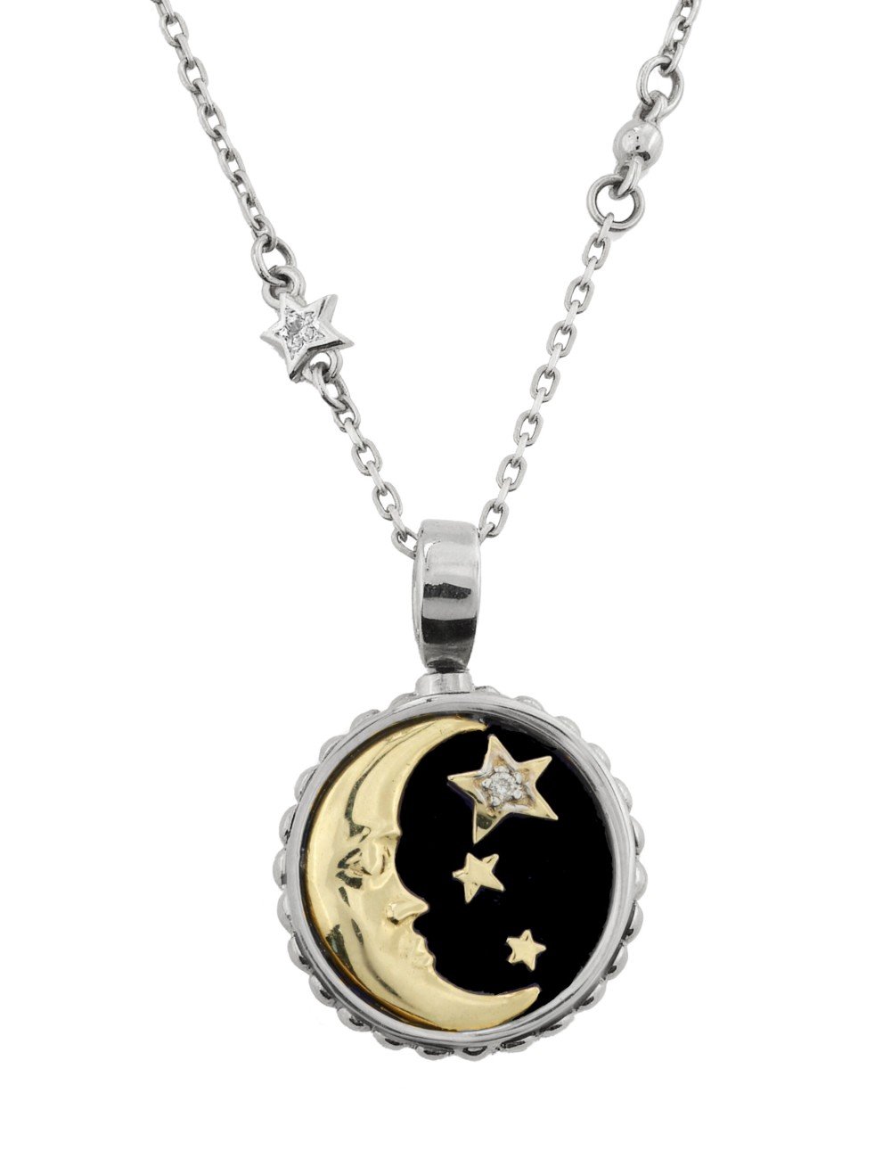 Колье из белого золота c бриллиантами, ониксом и перламутром