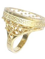 Кольцо из лимонного золота c эмалью и перламутром