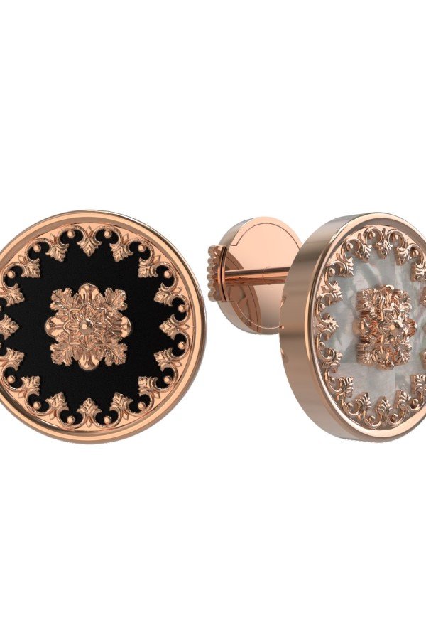 Серьги из золота c ониксом и перламутром