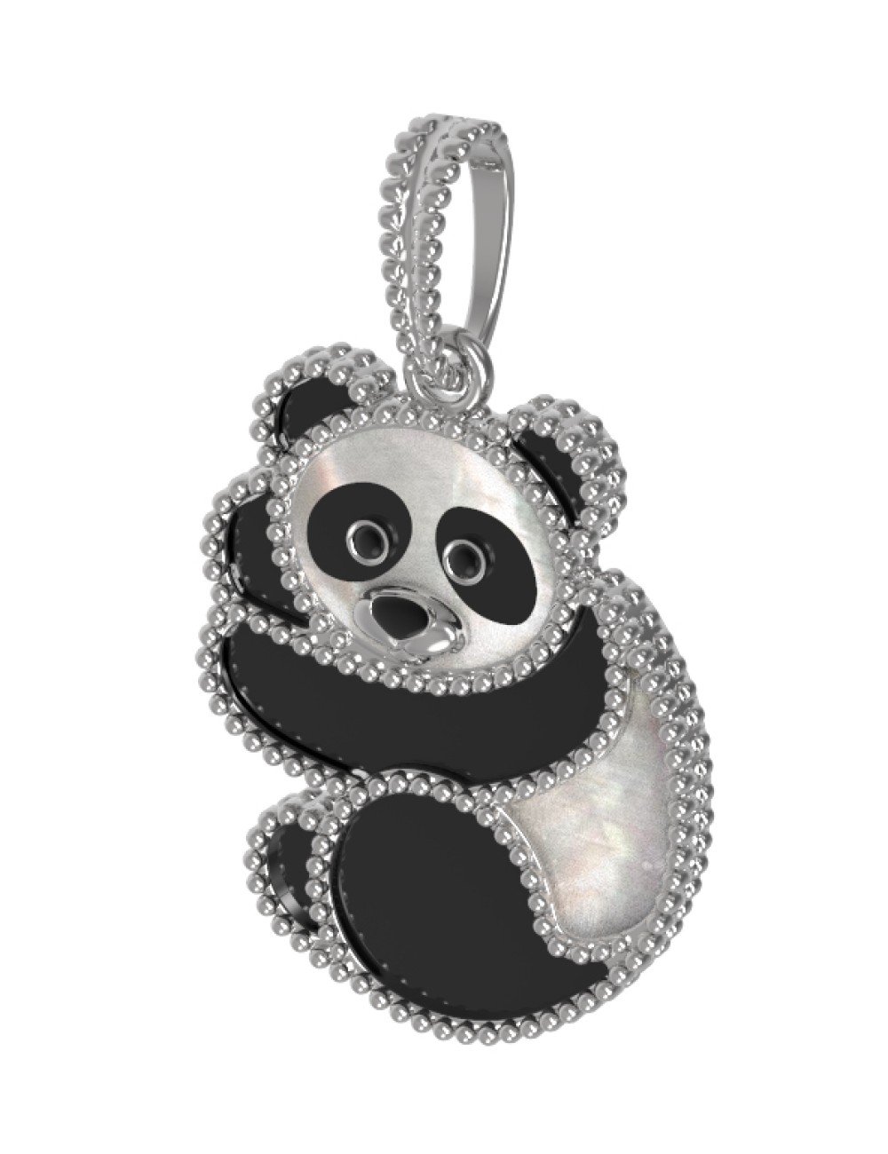 Подвеска из белого золота c эмалью, ониксом и перламутром