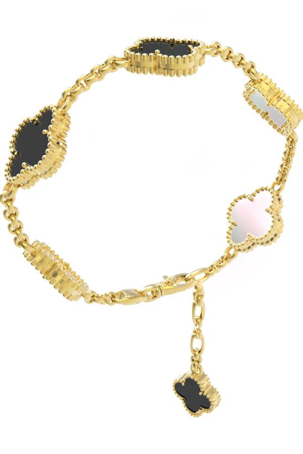 Браслет из лимонного золота c ониксом и перламутром