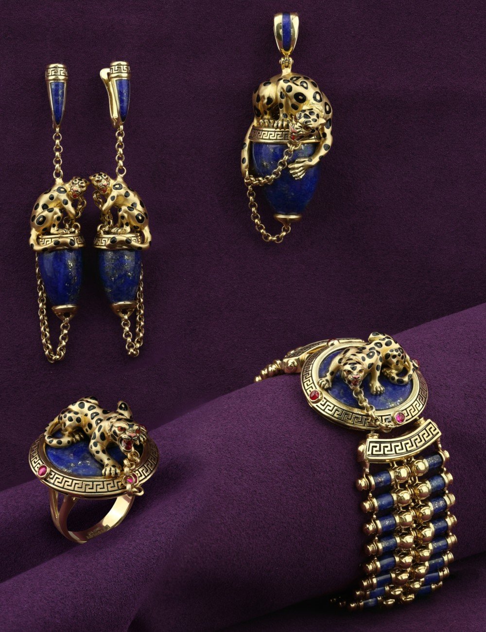 Серьги из лимонного золота c эмалью и лазуритом