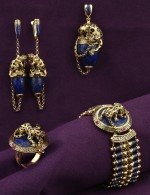 Серьги из лимонного золота c эмалью и лазуритом