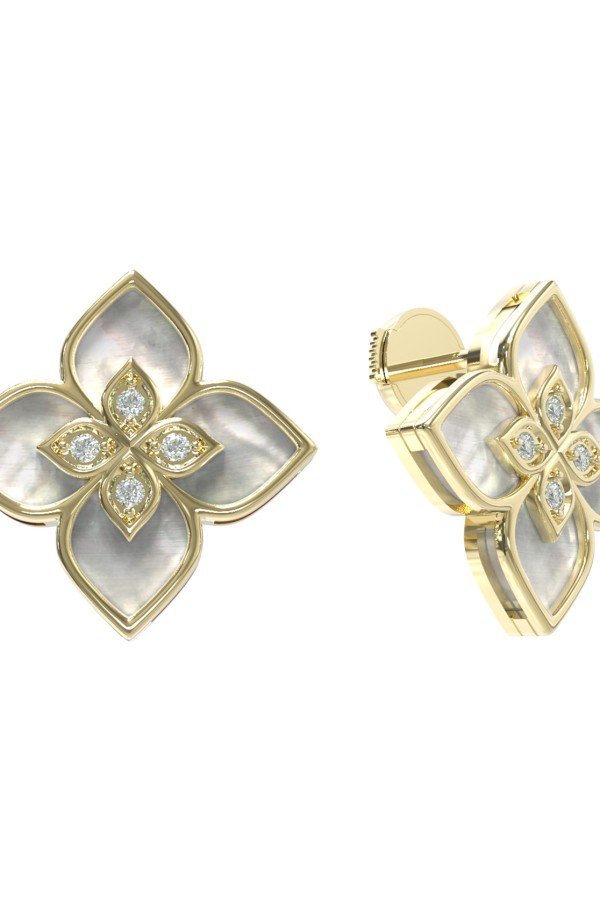 Серьги из лимонного золота c бриллиантами и перламутром