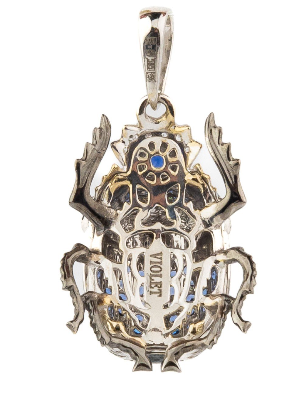 Подвеска из белого золота c эмалью, фианитом и сапфиром