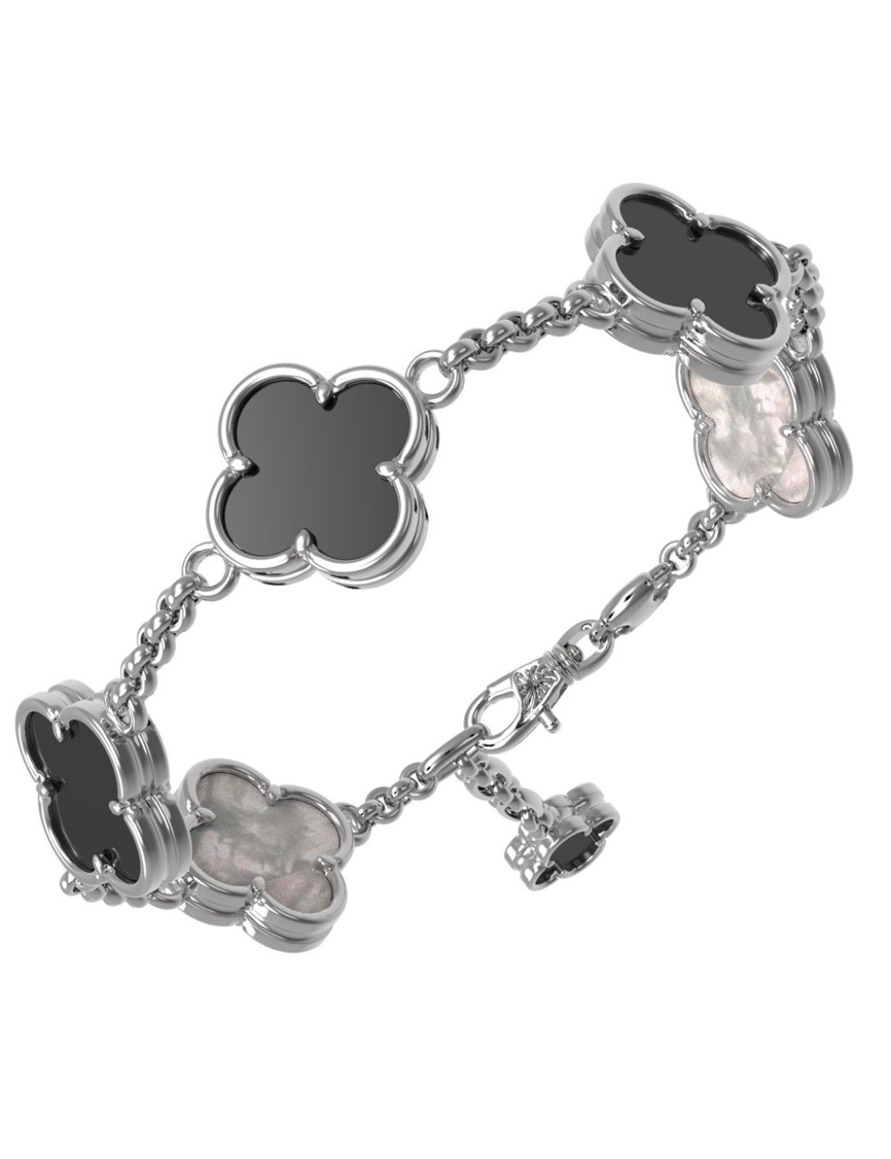 Браслет из белого золота c ониксом и перламутром