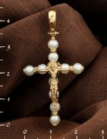 Крест из лимонного золота c жемчугом