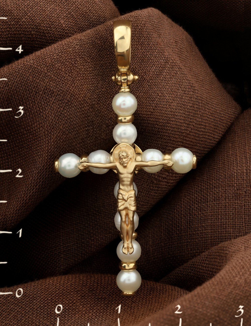 Крест из лимонного золота c жемчугом