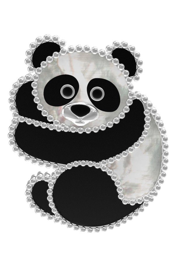 Брошь из белого золота c эмалью, ониксом и перламутром