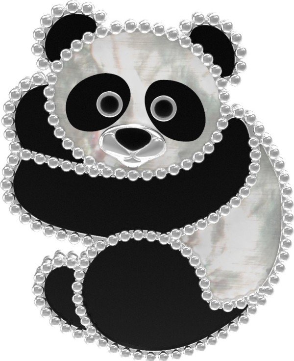 Брошь из белого золота c эмалью, ониксом и перламутром