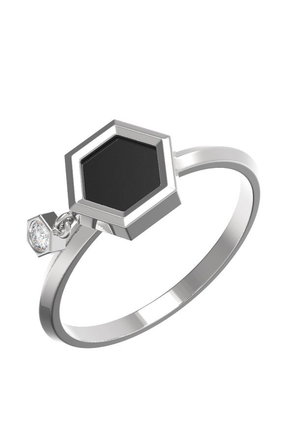 Кольцо из белого золота c бриллиантами и ониксом