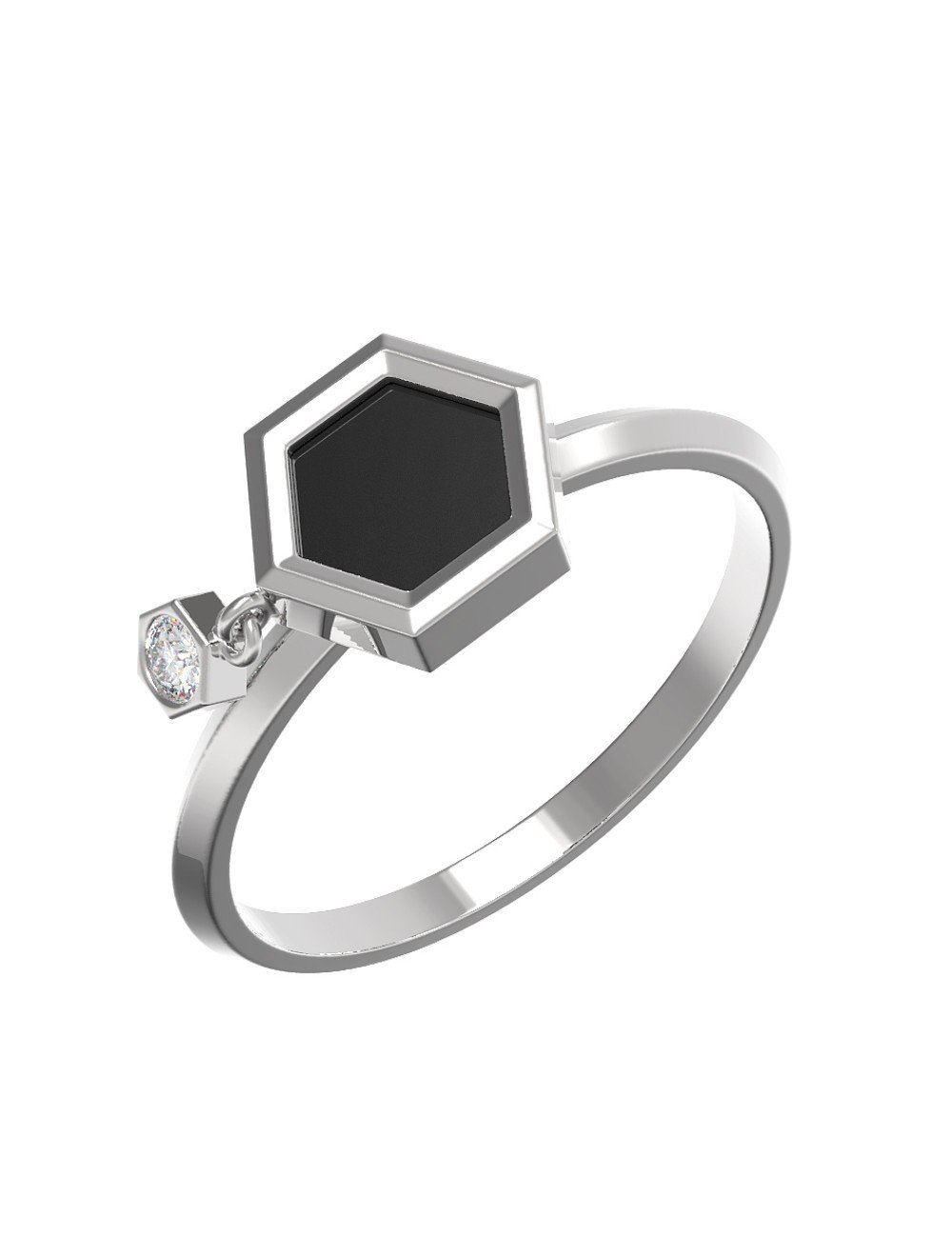 Кольцо из белого золота c бриллиантами и ониксом