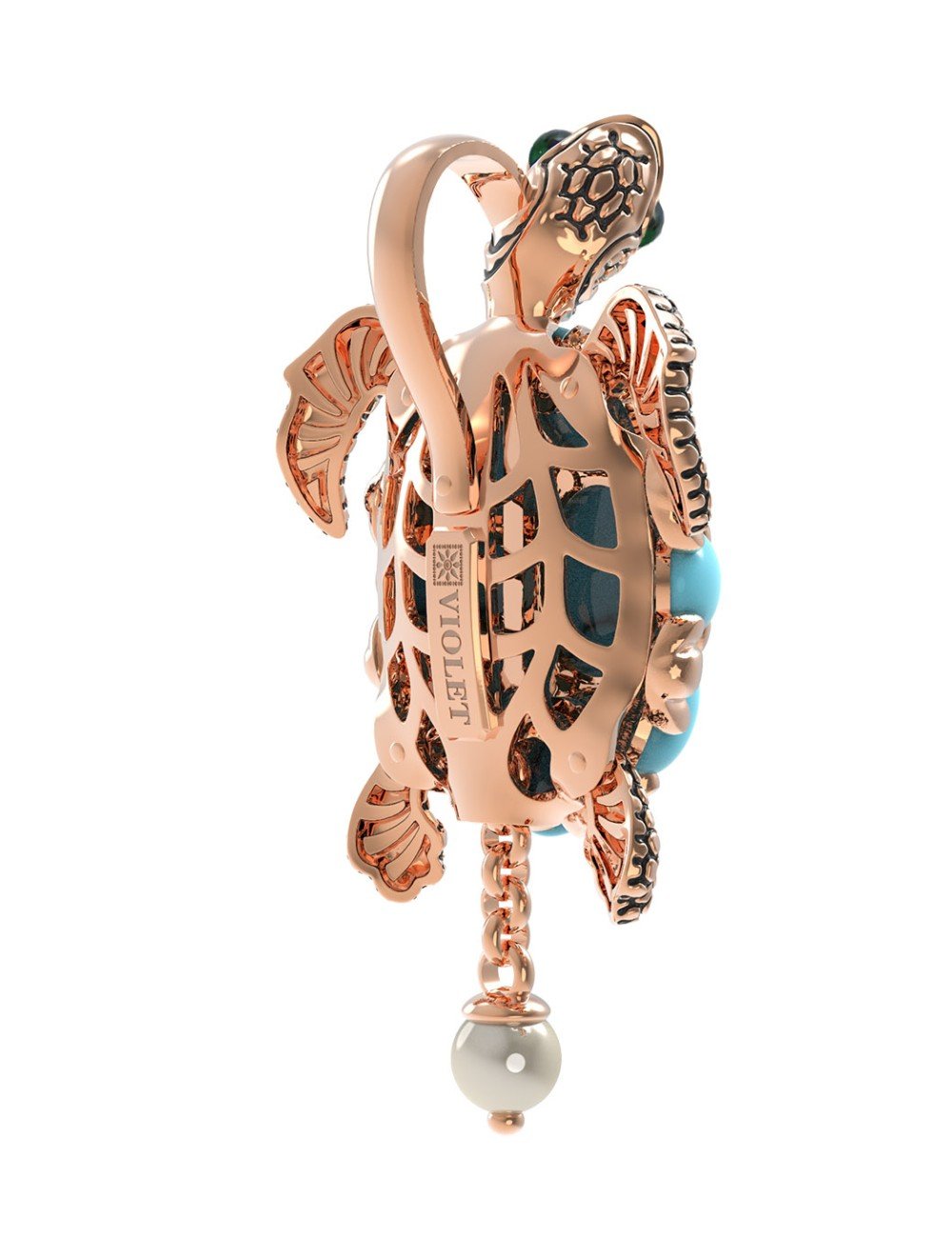 Подвеска из золота c эмалью, жемчугом и бирюзой