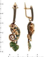 Серьги из золота c эмалью и гранатом