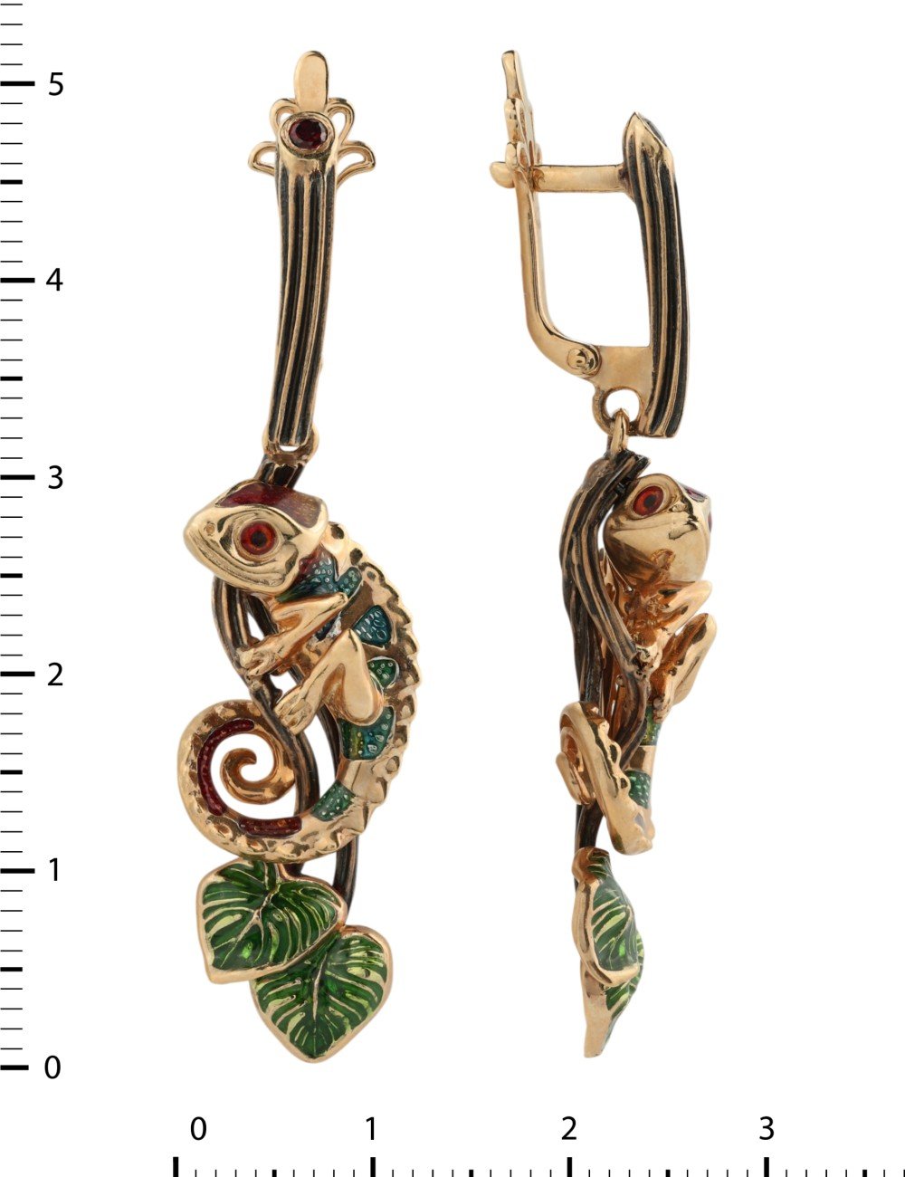 Серьги из золота c эмалью и гранатом