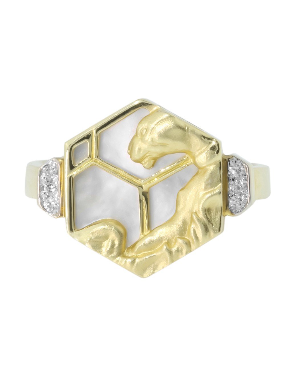 Кольцо из лимонного золота c бриллиантами и перламутром