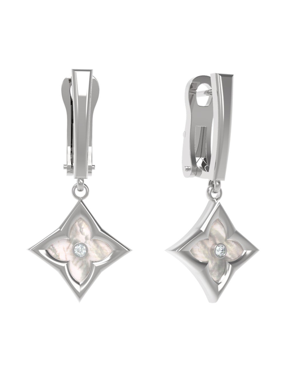 Серьги из белого золота c бриллиантами и перламутром