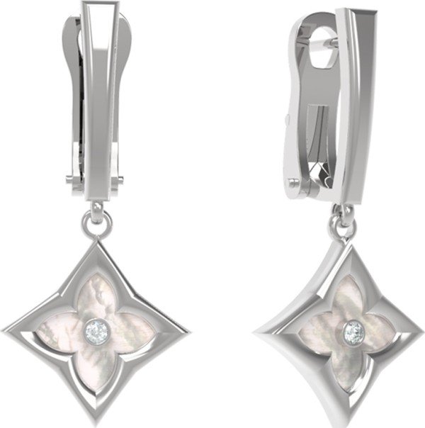 Серьги из белого золота c бриллиантами и перламутром