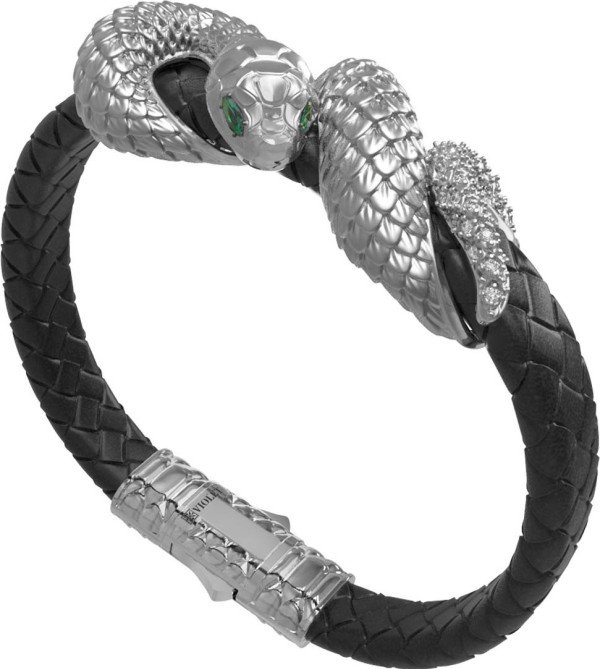 Браслет из белого золота c бриллиантами, изумрудом и шнурком