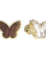 Серьги из лимонного золота c тигровым глазом и перламутром