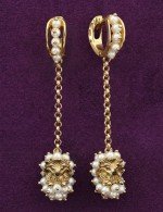 Серьги из лимонного золота c эмалью и жемчугом