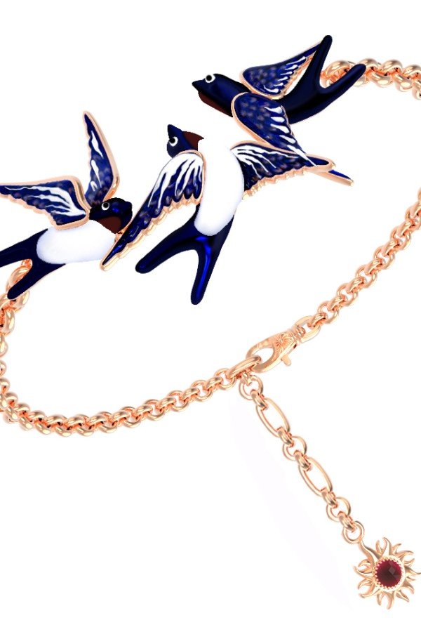 Браслет из золота c эмалью и рубином