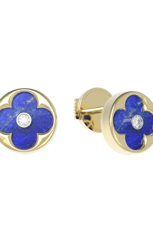 Серьги из лимонного золота c бриллиантами и лазуритом