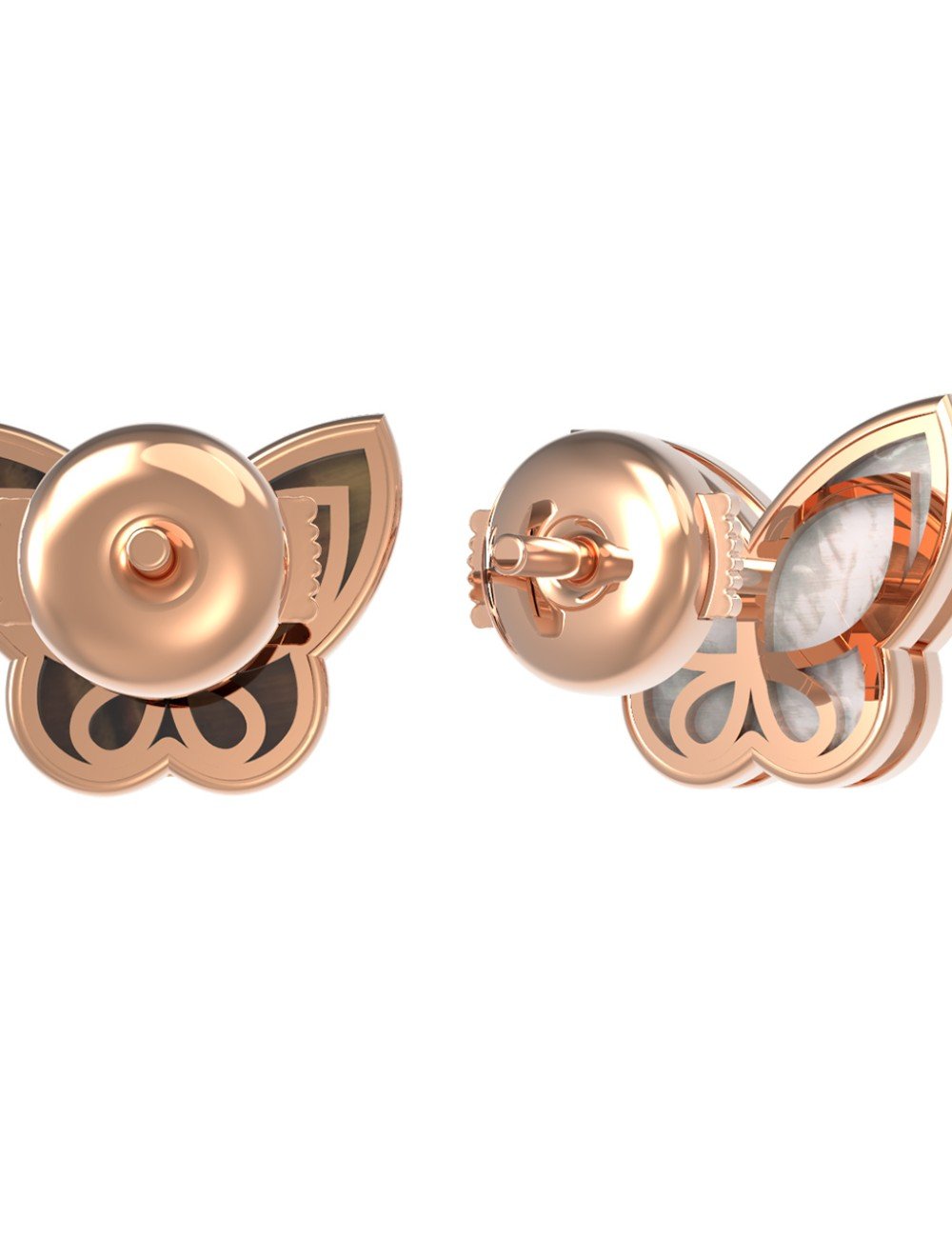 Серьги из золота c тигровым глазом и перламутром